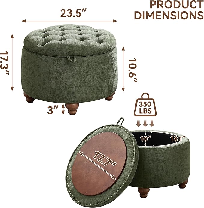 24Inch Round Storage Ottoman - Image 2