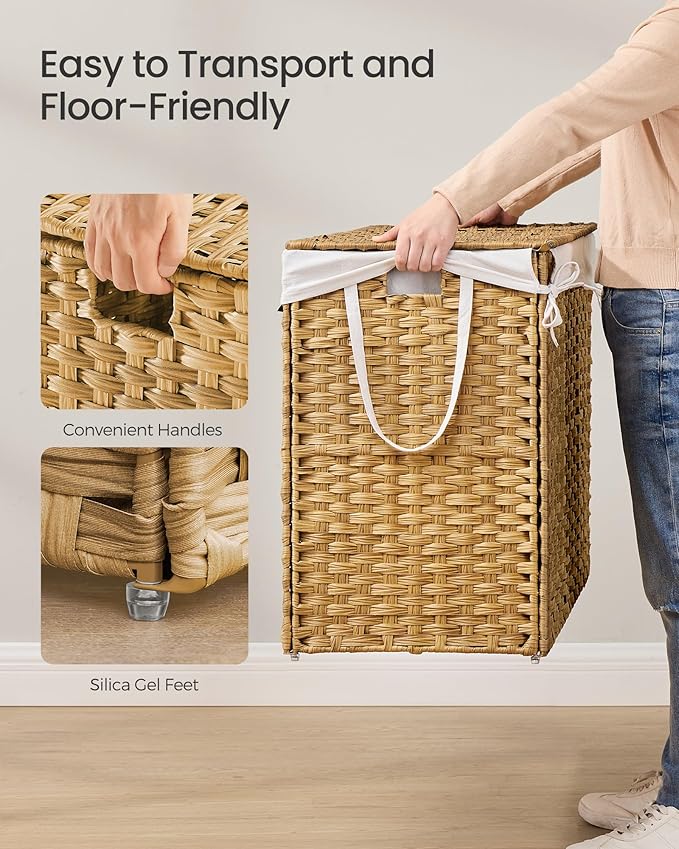 SONGMICS Laundry Hamper with Lid, 29.1 Gallon Synthetic Rattan Clothes Laundry - Image 4