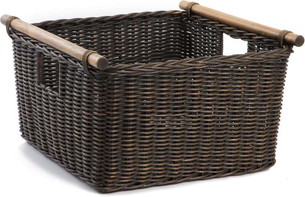 The Basket Lady Deep Pole Handle Wicker Storage Basket, 11.5 in L x 11.5 in W x