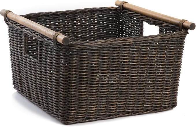 The Basket Lady Deep Pole Handle Wicker Storage Basket, 13.5 in L x 14 in W x 9 by TheBasketLady