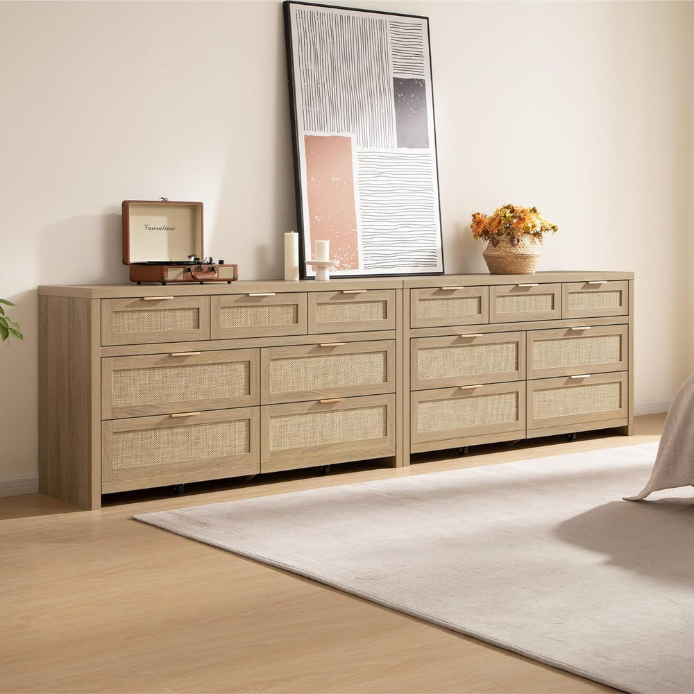 SICOTAS 7 Drawer Rattan Dresser for Bedroom, 57" Wide Dresser