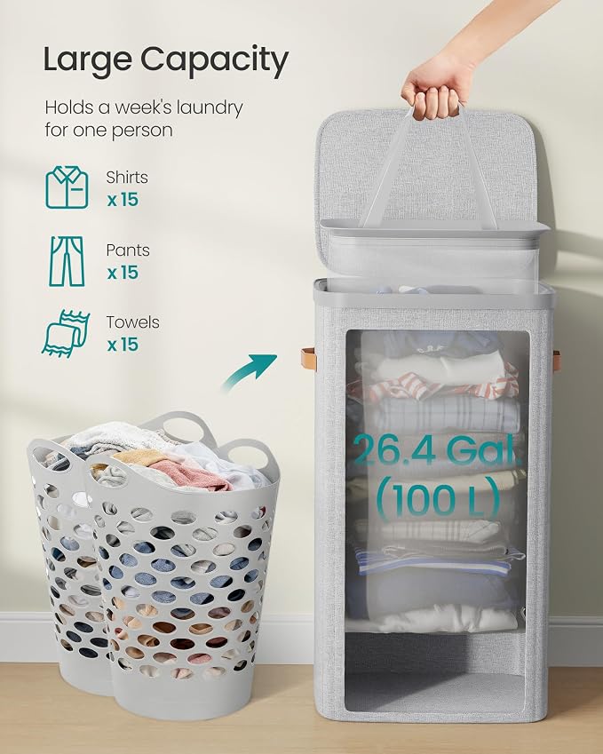 SONGMICS Laundry Basket, 26.4 Gal. Laundry Hamper, Easy Assembly, - Image 4