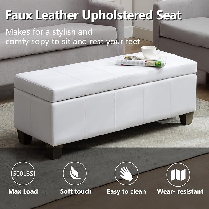 White Faux Leather Ottoman - Image 5