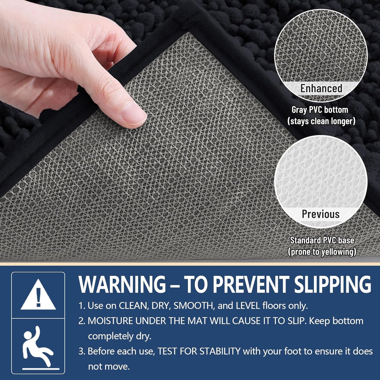 Arotive Luxury Bathroom Rugs 24x16, Extra Soft Thick Absorbent Shaggy Chenille Bath Rugs, Non-Slip Machine Wash Dry, Bath Mats for Bathroom Floor, Tub and Shower, Home Decor Accessories, Black