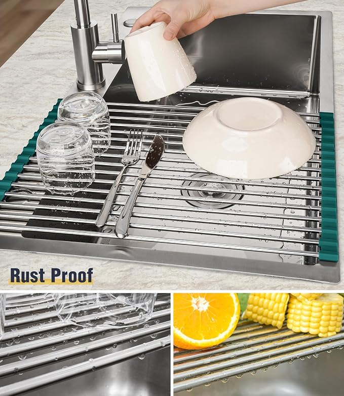 Tomorotec Stainless Steel Roll Up Dish Drying Rack, Foldable Over The Sink - Image 2