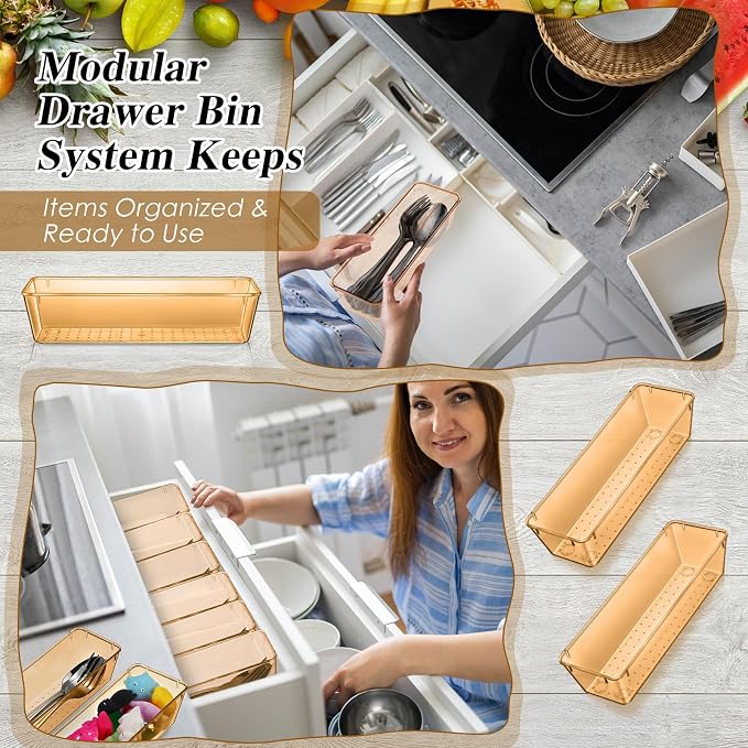 Maitys 12 Pcs Vanity Drawer Organizer 9 x 3 x 2 Inches Clear Plastic Utensil - Image 3