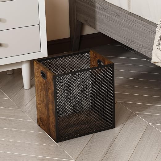 Retro Office Trash Can, Iron and Wood Combination Bedroom Garbage Can, - Image 8