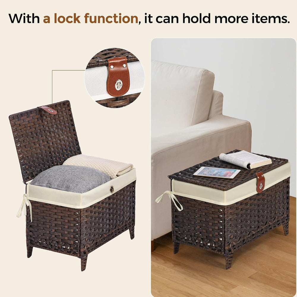 Wicker Storage Basket with Lid, 65L Shelf Basket with Removable Liner Bag