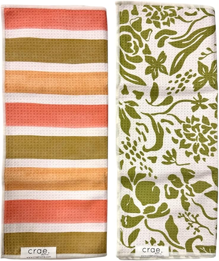 2 Double Sided Microfiber Hand Towels, 17x27 Inches Waffle Design Kitchen by CraeHome