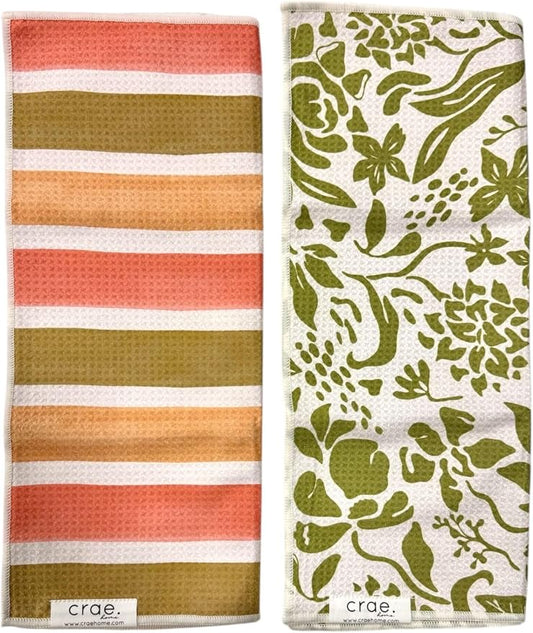 2 Double Sided Microfiber Hand Towels, 17x27 Inches Waffle Design Kitchen by CraeHome