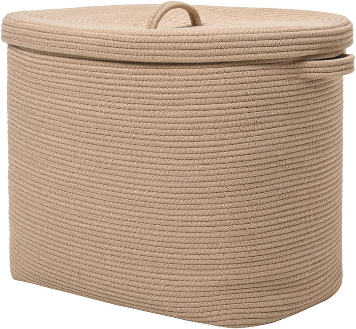 22x14x18 Inch Extra Large Rectangular Rope Basket with Lid, Decorative Blanket Storage Basket, Cotton Chest with Cover for Living Room Bedroom, Beige