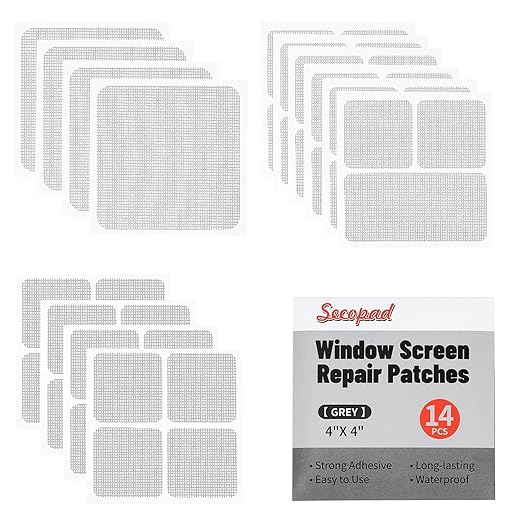 14 Sheets Window Screen Patches Repair Kit, Strong Adhesive Fiberglass Quick by Secopad