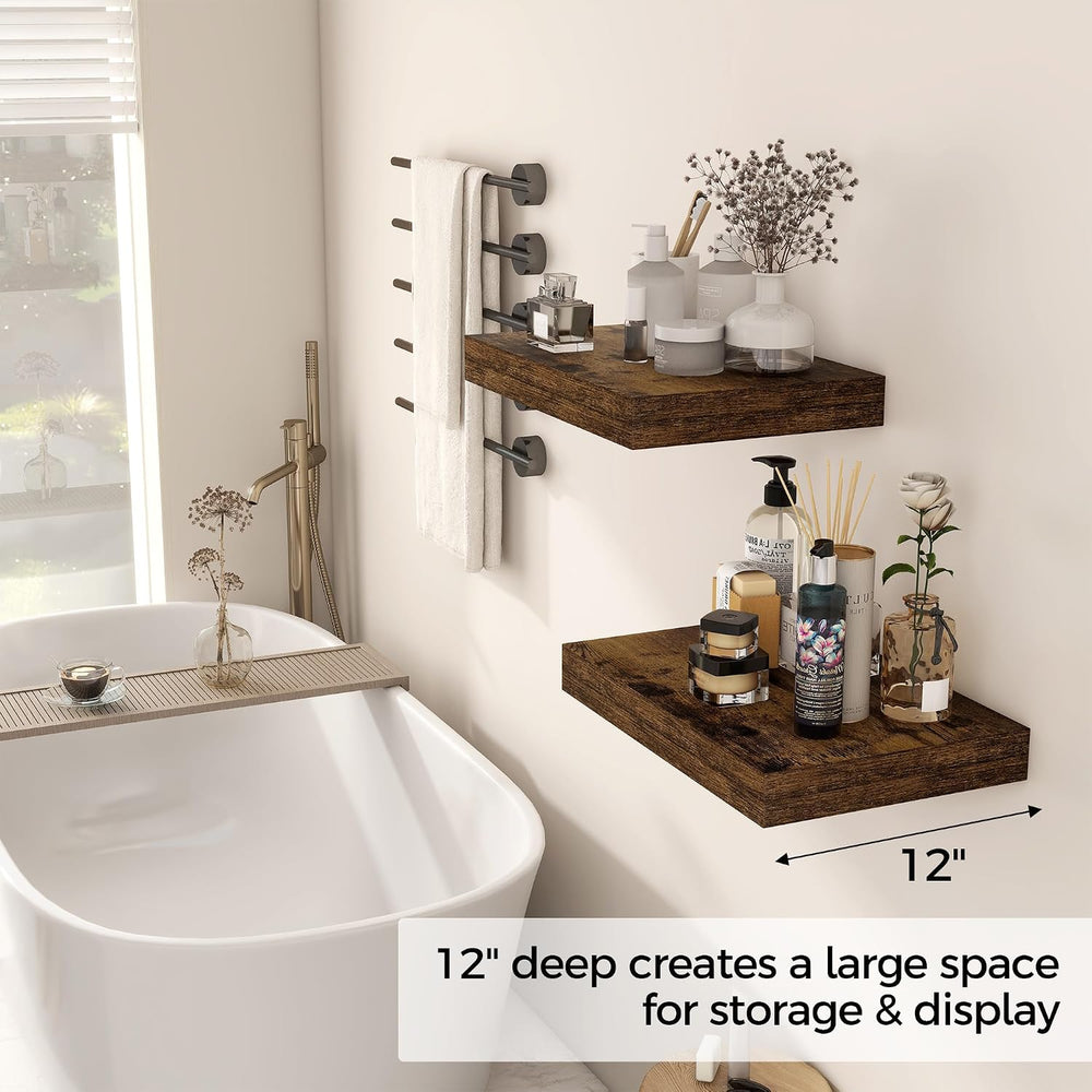 12 Inch Deep Floating Shelves, 16 x 12 Floating Shelf for Books, Rustic Wood ...
