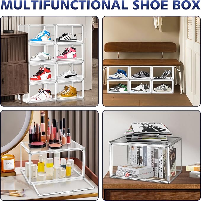 12 Pack Shoe Organizer Clear Plastic Stackable Shoe Storage Boxes - Image 6