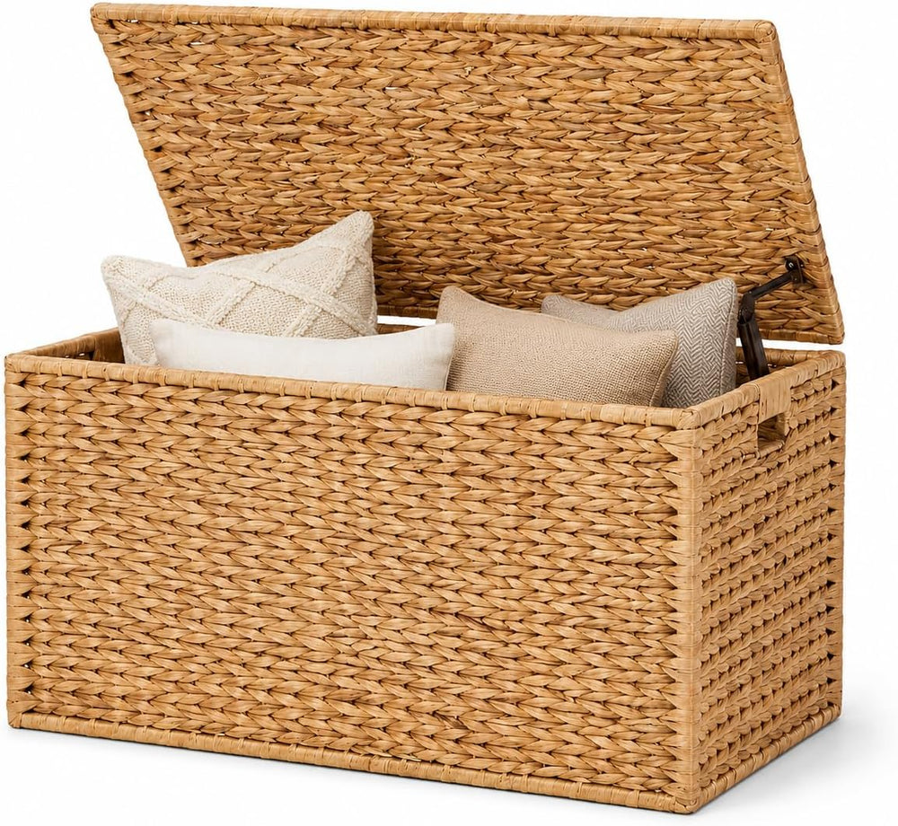 Storage Basket with Lid, Woven Wicker Shelf Basket with Removable Liner, Meta...
