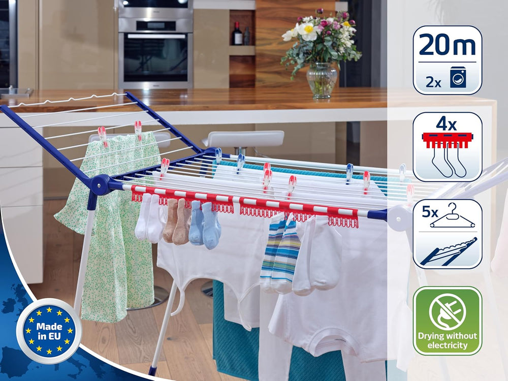 Leifheit Pegasus 200 Solid Standing Clothes Airer with Accessories, Folding C...