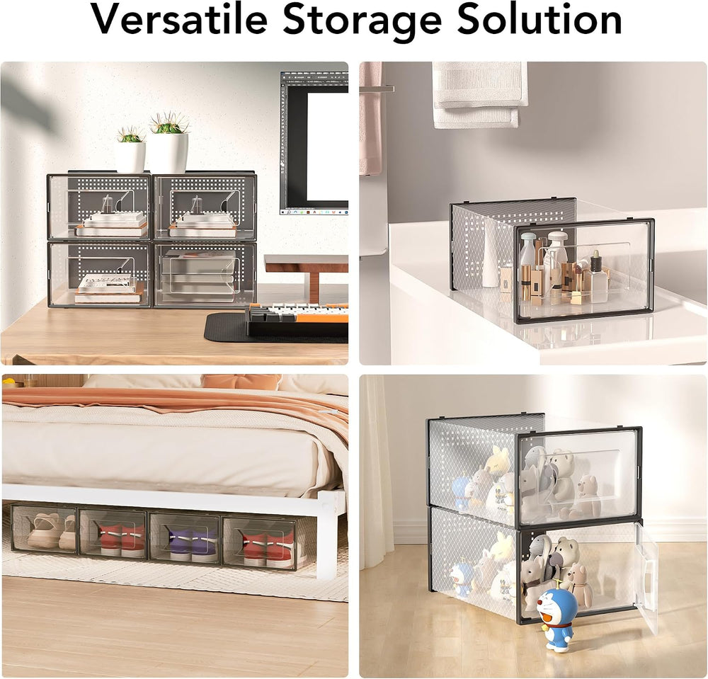 Foluck X-Large 15 Pack Shoe Storage Organizer Box Clear Plastic Stackable