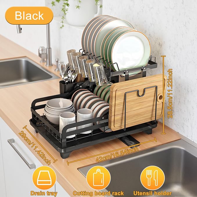 Dish Drying Rack Large 2 Tier Carbon Steel Dish Rack - Image 2