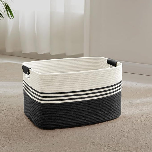 45L Small Laundry Basket with Leather Handles by ELEVATEDELEGANCETIMELESSSTYLE