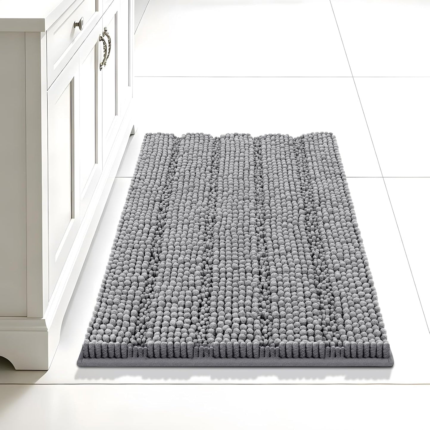 Bcoimo 24"×17" Chenille Bath Mat – Non-Slip with Backing Bath Rug Ultra-Absorbent and Machine Washable Bathroom Mat Quick-Dry Design. Ideal for Bathroom and Tub Areas