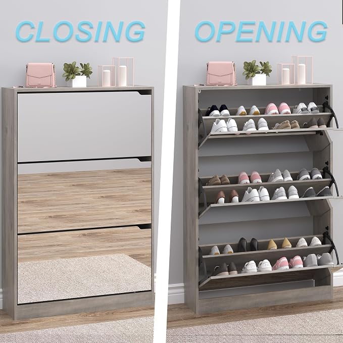 Shoe Cabinet with 3-Flip Mirror Drawers, Freestanding Shoe Rack Organizer with - Image 5
