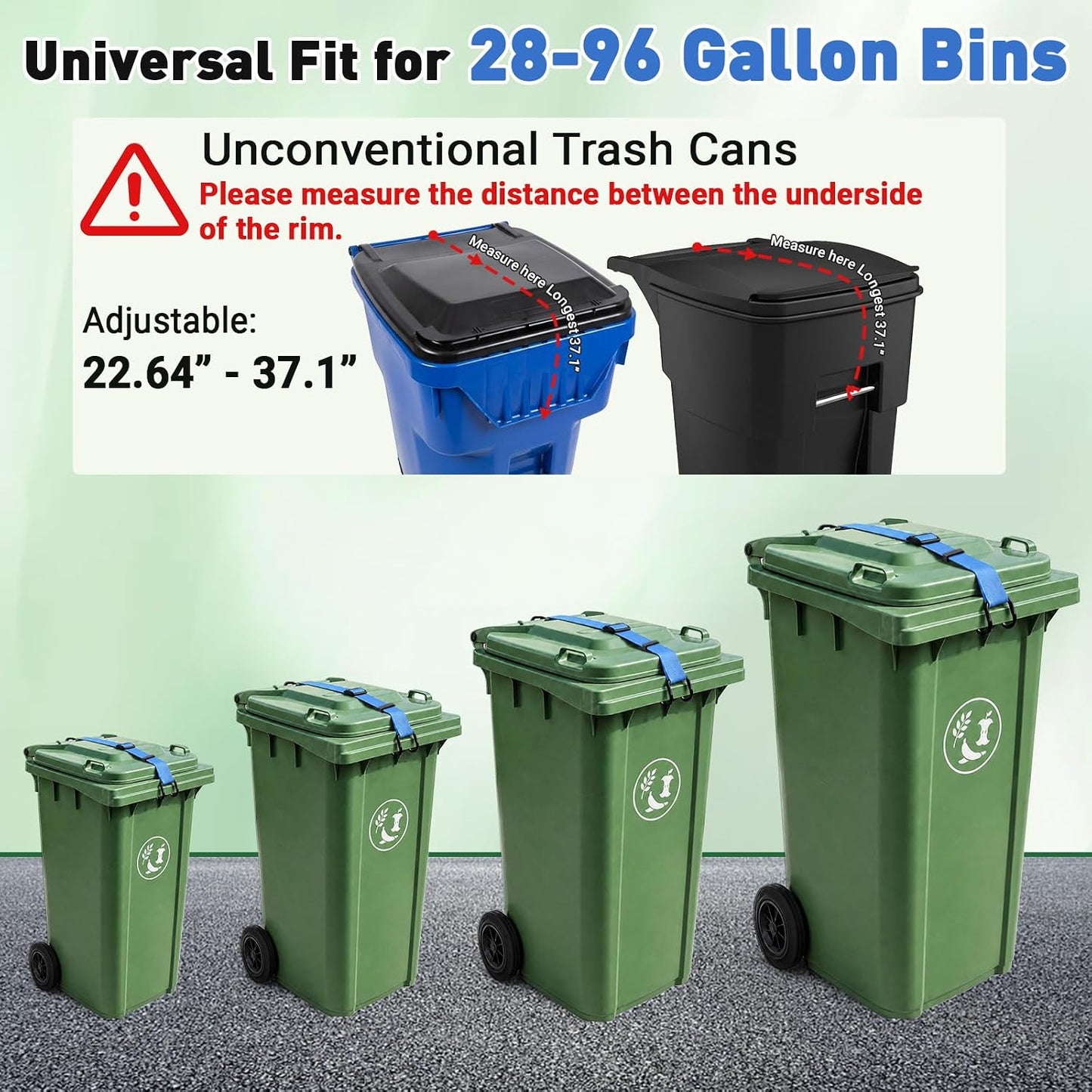 ANKS Bear&Raccoon Proof Trash Can Lock - Heavy Duty Metal Hook | Adjustable 22.64-37.1" strap fits 28-96 gal bins, windproof, rustproof, tool-free, Blue