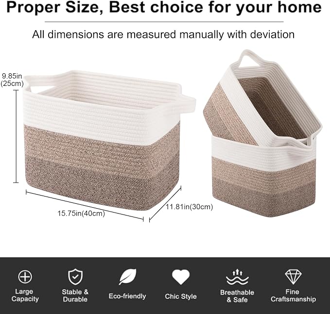 OIAHOMY Woven Storage Basket, Cotton Rope Baskets - Image 4