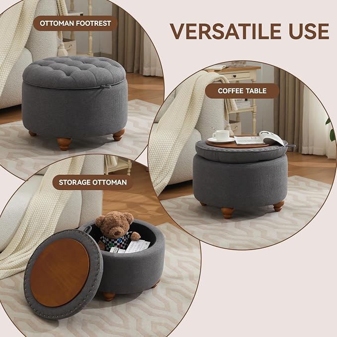 24Inch Round Storage Ottoman - Image 5