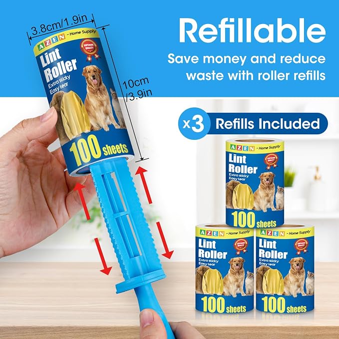 AZEN Lint Roller, Lint Rollers for Pet Hair Extra Sticky, 600 Sheets Lint Roller - Image 3