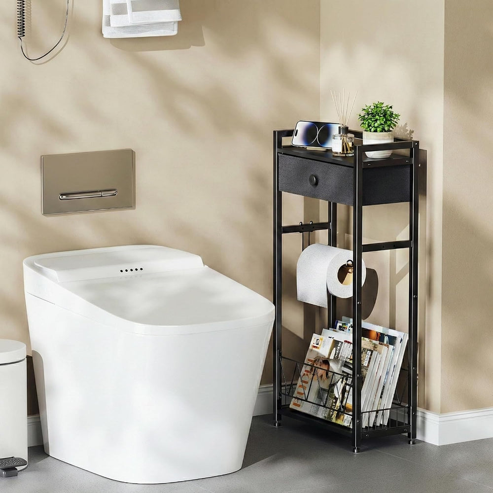 Freestanding Toilet Paper Holder Stand with Storage Drawer, Narrow Bathroom S...