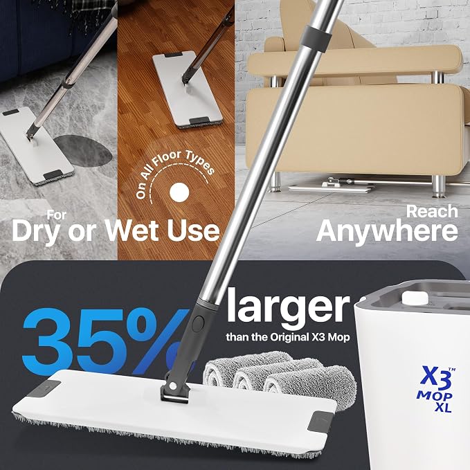 X3 Mop XL, Separates Dirty and Clean Water, 3-Chamber Design, Flat Mop and - Image 4