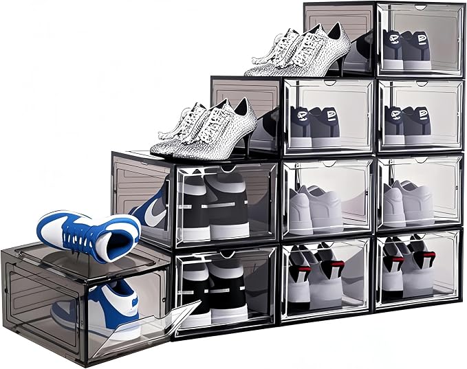 9 Pack Thicken Shoe Organizer Stackable Upgraded Sturdy Transparent Shoe - Image 7