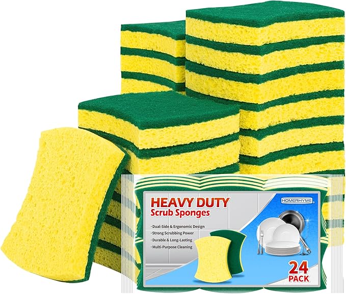 HOMERHYME Heavy Duty Scrub Sponge 24 Pack, Eco Cellulose Kitchen Dish Sponge by HOMERHYME