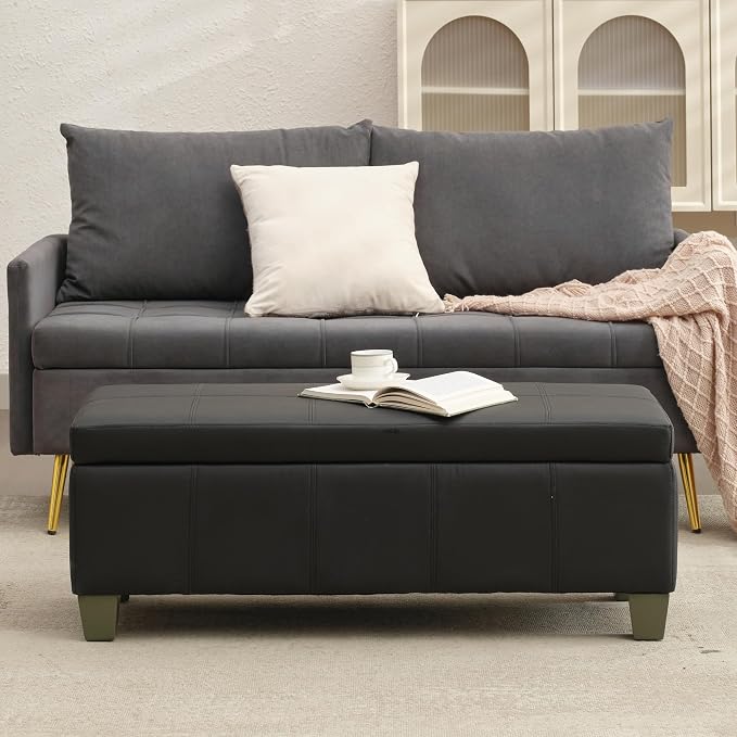 Black Faux Leather Ottoman - Image 9