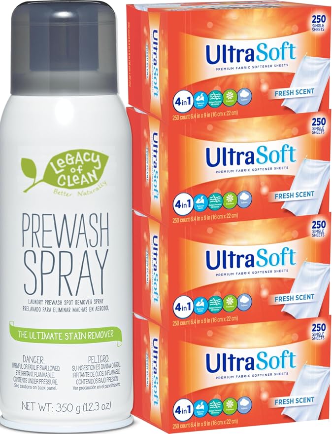 Laundry Prewash Spray Aerosol 12.3 Oz, Plus 4-in-1 Fabric Softener Dryer Sheets by Unknown
