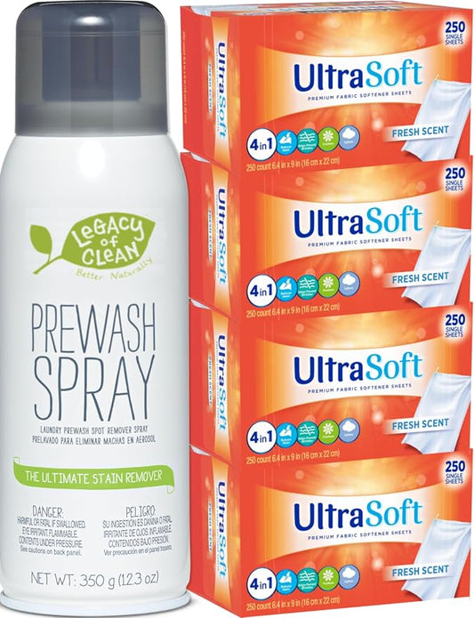 Laundry Prewash Spray Aerosol 12.3 Oz, Plus 4-in-1 Fabric Softener Dryer Sheets by Unknown