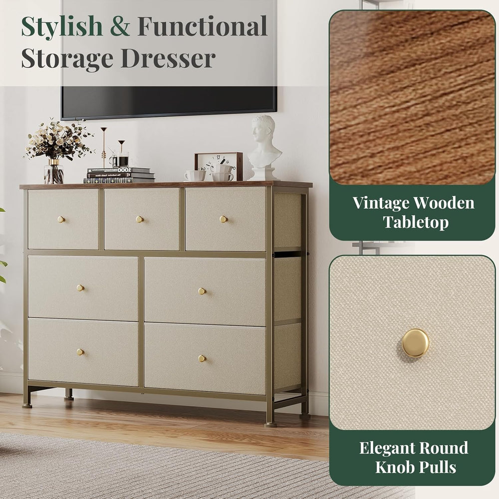 Fabric Dresser for Bedroom with 7 Drawers, Chest of Drawers