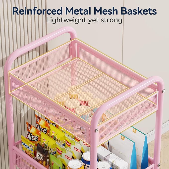 YASONIC 3 Tier Rolling Cart – Metal Utility Storage Cart - Image 5