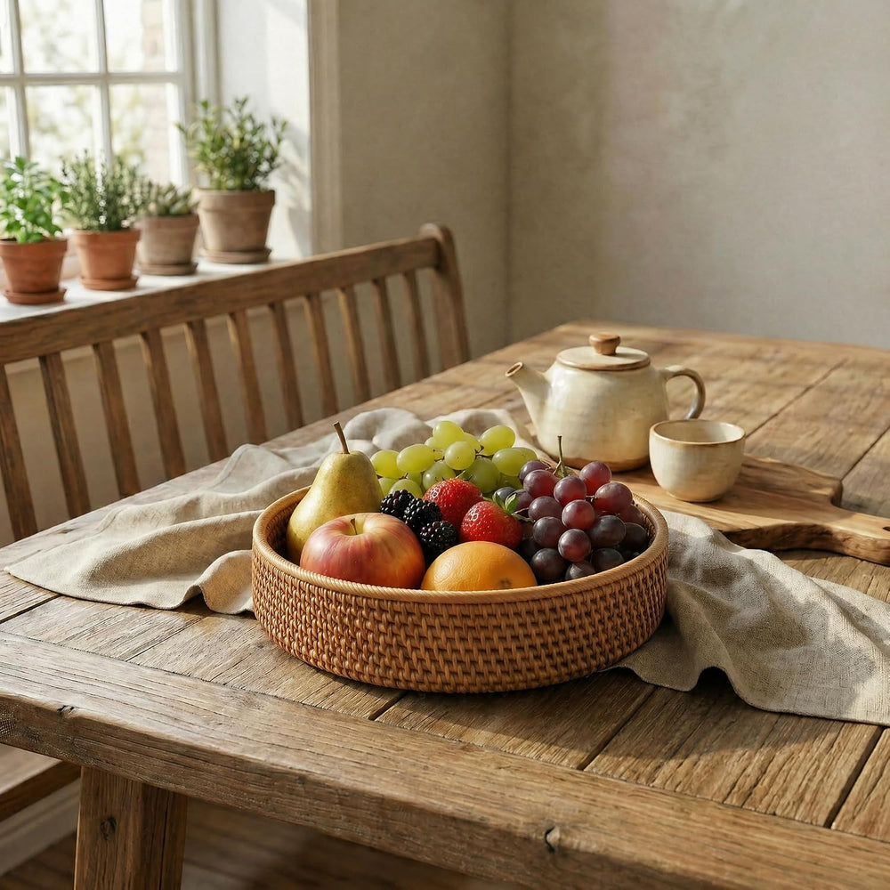 YANGQIHOME Fruit Basket, Wicker Basket Rattan Fruit Bowls, Round Bread Basket...