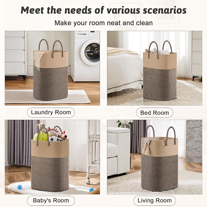 Laundry Basket, Woven Cotton Rope Laundry Hamper, Versatile Storage - Image 5