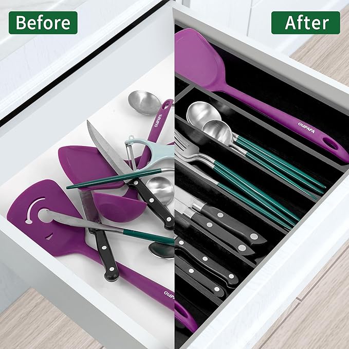Utoplike Bamboo Silverware Drawer Organizer, Expandable Kitchen Utensils Drawer - Image 4