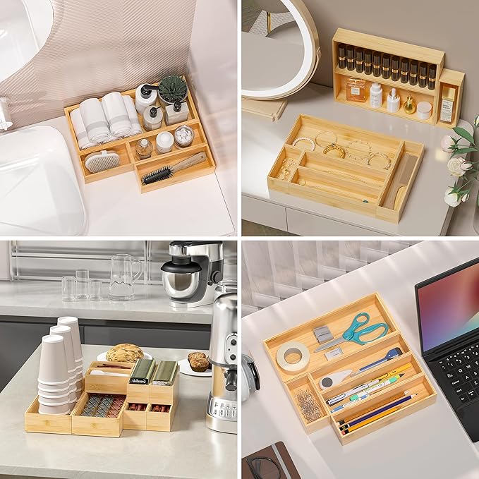 Kitchen Drawer Organizer Bins, Stackable Bamboo Deep Drawer Organizer - Image 6