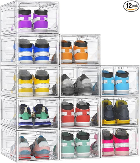 12 Pack Hard Sturdy Thickened Rigid XX Large Shoe Storage Organizer by FJFEOIYE
