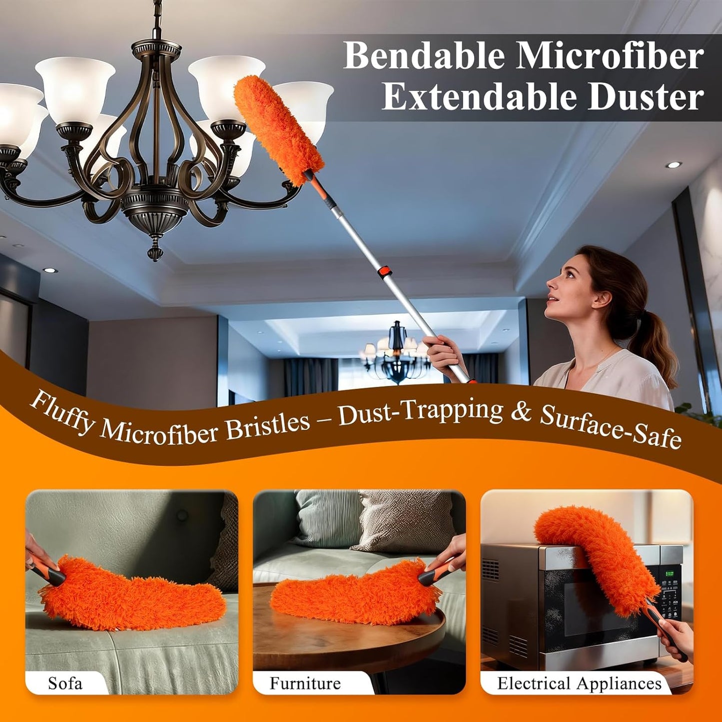 20ft High Ceiling Duster Kit with 4-12ft Heavy-Duty Extension Pole, Washable Cobweb Duster, Ceiling Fan Duster, Window Squeegee & Cleaner, Microfiber Duster for Home High Reach Cleaning
