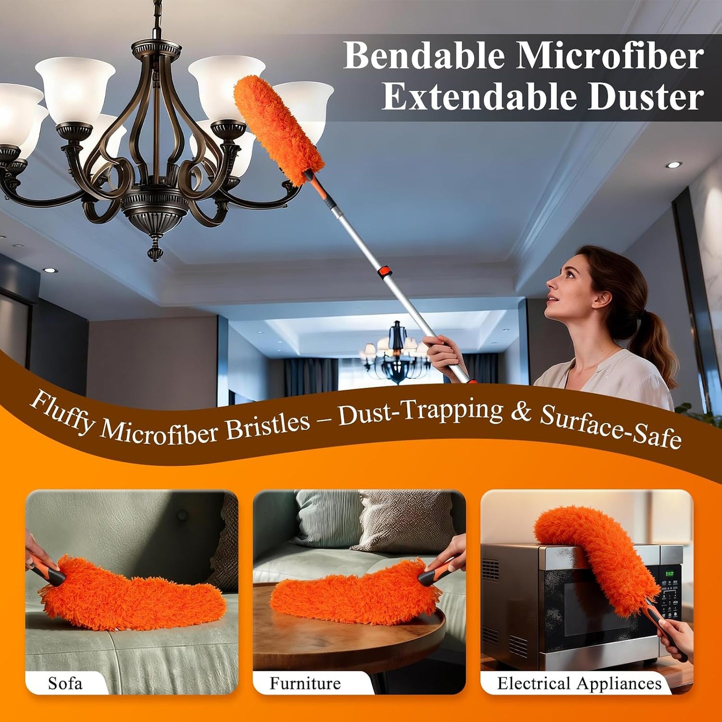 20ft High Ceiling Duster Kit with 4-12ft Heavy-Duty Extension Pole, Washable Cobweb Duster, Ceiling Fan Duster, Window Squeegee & Cleaner, Microfiber Duster for Home High Reach Cleaning