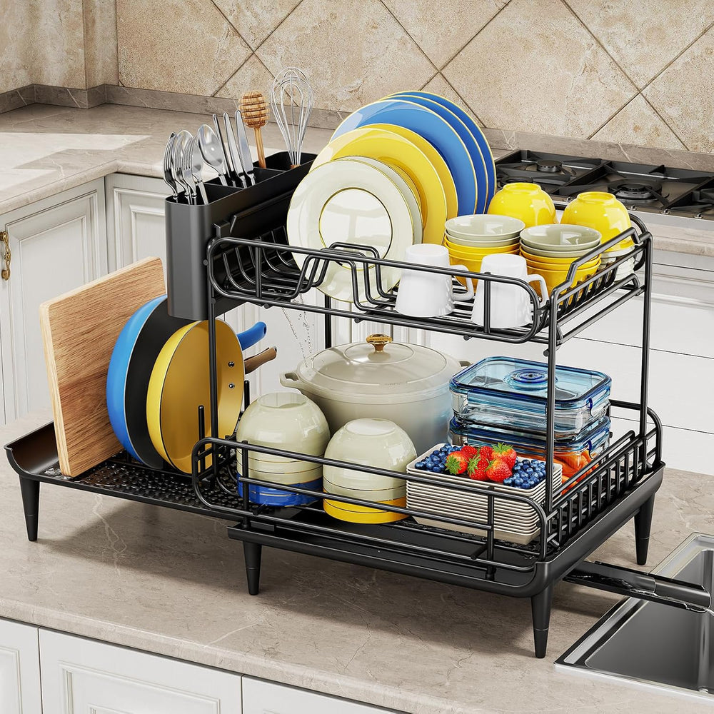 Urackify Dish Drying Rack for Kitchen Counter, Expandable 2 Tier Dish Rack, L...
