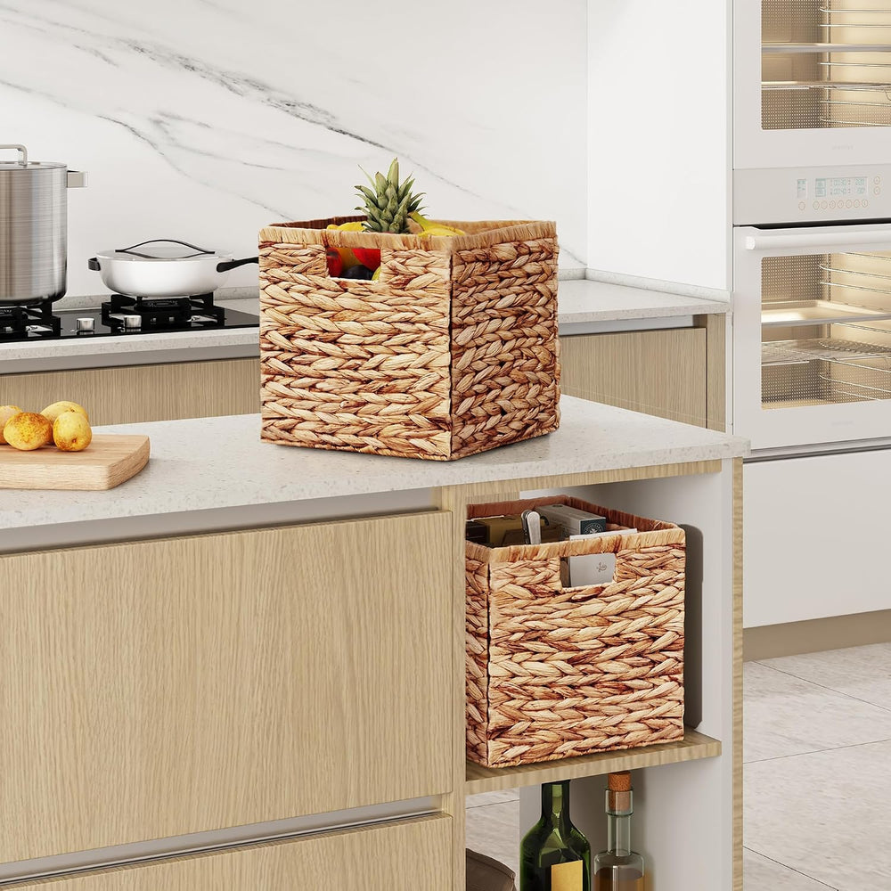 Vagusicc 11x11 Inch Water Hyacinth Storage Baskets Set of 2, Foldable Handwov...
