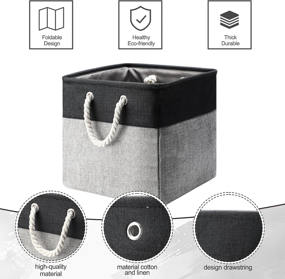 meekoo 8 Pack Fabric Storage Bins Baskets, 12 x 12 x 12in, Black Gray
