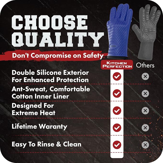 KITCHEN PERFECTION XL Silicone Smoker Oven Gloves-Extreme Heat Resistant BBQ - Image 8