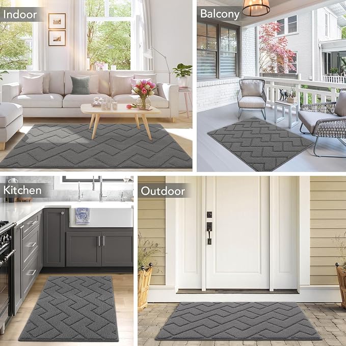 hicorfe Indoor Door Mat, Non Slip Door Mats, Absorbent Resist Dirt Entrance - Image 2